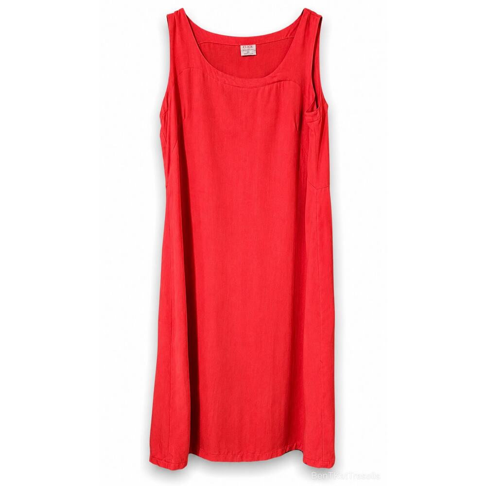 CLICK Red Tencel Midi Dress XL Minimalist Artsy Boho Lagenlook Capsule Wardrobe